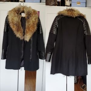 Vera & Lucy Moto Style Faux Leather & Fur Coat